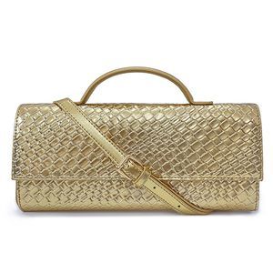Gold Woven Vegan Leather Clutch – Casual Crossbody Evening Bag